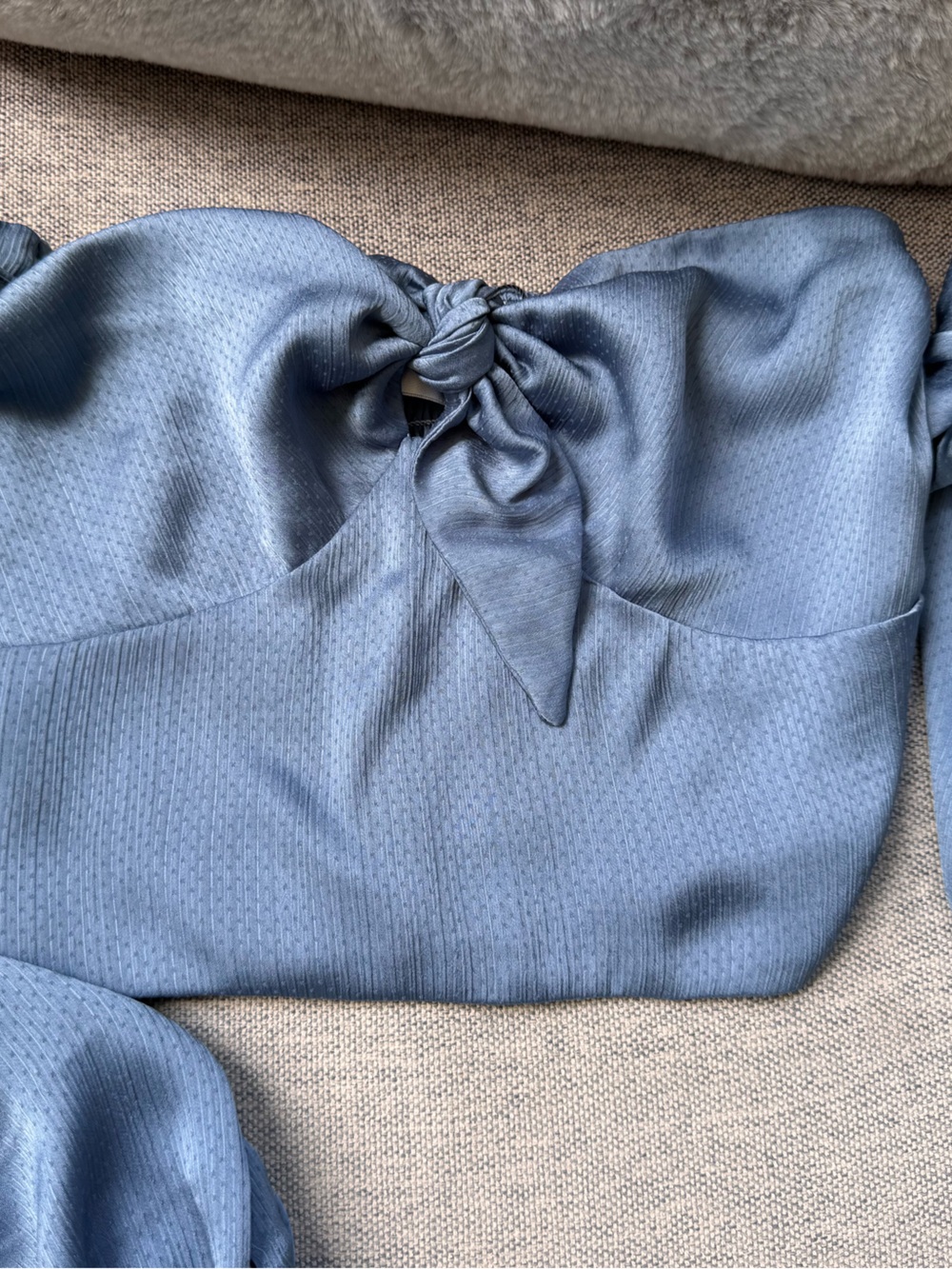Hello Molly Dusty Blue Satin Top with Smocked Back